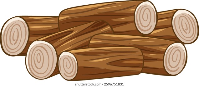 Illustration of neatly stacked wooden logs with visible wood grain patterns