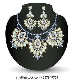 illustration of a necklace and earrings with pearls