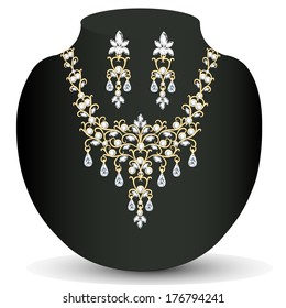 illustration necklace and earrings, wedding  diamond