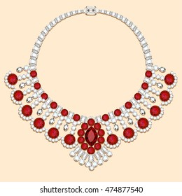 illustration of a  necklace  female with red precious stones