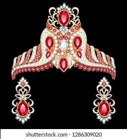 illustration of a necklace with her wedding with red, ruby precious stones