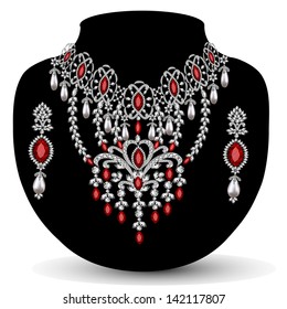 illustration of a necklace with her wedding with red precious stones