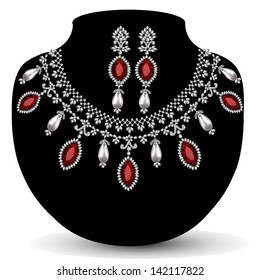 illustration of a necklace with her wedding with red precious stones