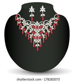 illustration of a necklace with her wedding with red precious stones 
