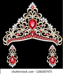 illustration of a necklace with her wedding withred, ruby precious stones