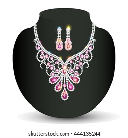 illustration of a necklace with pink precious stones