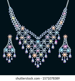 illustration of necklace with shiny jewels and earrings