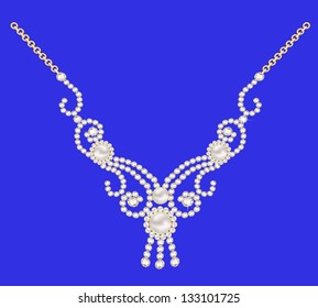 illustration necklace women for marriage with pearls and precious stones on a dark blue background