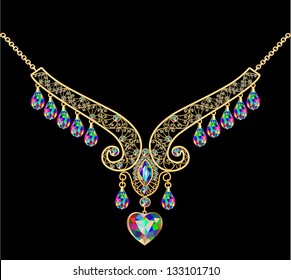 illustration necklace women with stones stones on the black
