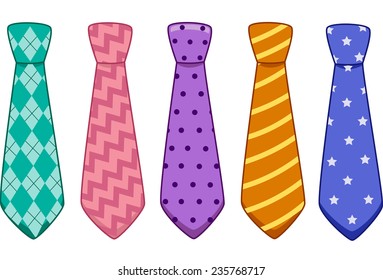 Illustration of Neckties With Different Colors and Patterns