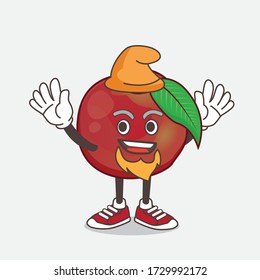 An illustration of Nectarine Fruit cartoon mascot character performed as an Elf on the stage