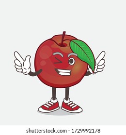 An illustration of Nectarine Fruit cartoon mascot character with Winking eye