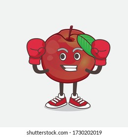 An illustration of Nectarine Fruit cartoon mascot character in sporty boxing style