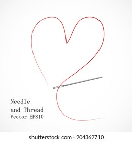 Illustration of a Needle and Thread in Heart Shape