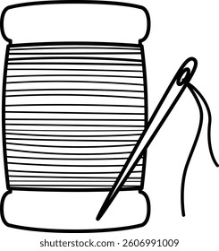Illustration of needles and threads used for sewing