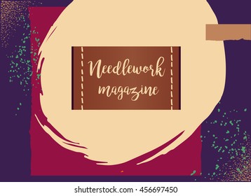 Illustration for needlework magazine. Text with element of corporate identity for home handmade business . Vector logo. 
