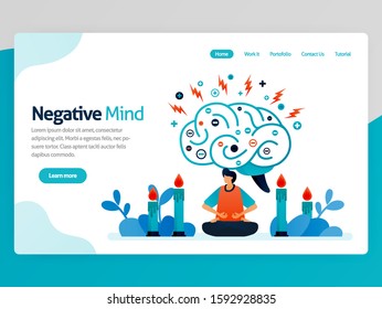 Illustration of negative mind. Meditation for healthy, healing, spiritual, relaxation, anti depression, ease mind, treatment. Vector cartoon for website homepage header landing web page template apps