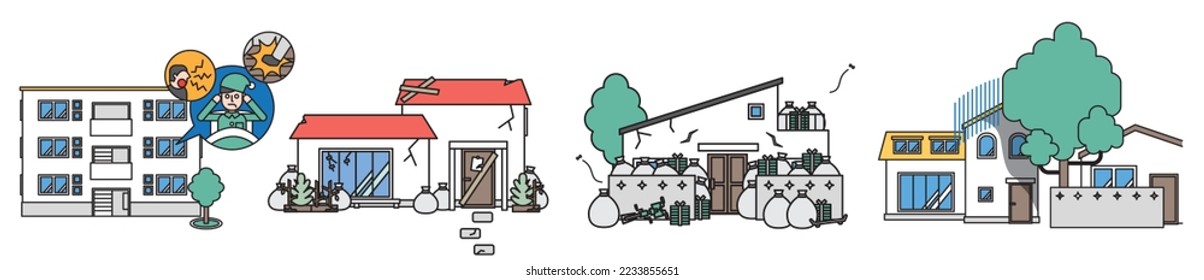 It is an illustration of neighborhood troubles lurking nearby and a simple house.