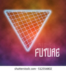 Illustration of Neon 1980s Style Poster Retro Disco Background. Into The Future Vector Poster