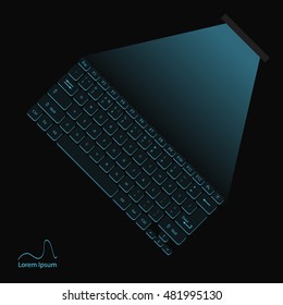 illustration of a neon blue virtual laser keyboard