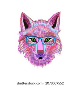 illustration neon fox head 2D