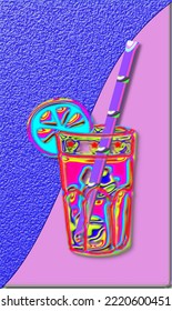 Illustration of a neon glass on a pink and blue background.Vector image.