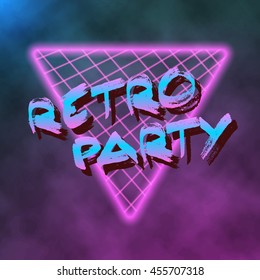 Illustration of Neon Style Triangle Background. Retro Disco 80s Background
