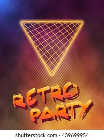 Illustration of Neon Style Triangle Techno Background. Outer Space Poster Illustration. Retro Disco 80s Background