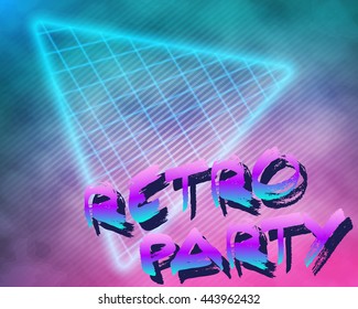 Illustration of Neon Style Triangle Techno Background. Outer Space Poster Illustration. Retro Disco 80s Background