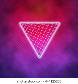 Illustration of Neon Style Triangle Techno Background. Outer Space Poster Illustration. Retro Disco 80s Background