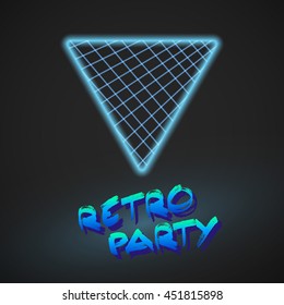Illustration of Neon Style Triangle Techno Background. Outer Space Poster Illustration. Retro Disco 80s Background
