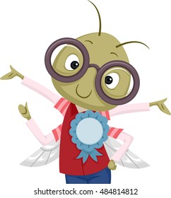 Illustration of a Nerdy Bug in Glasses with a Ribbon Pinned to its Shirt