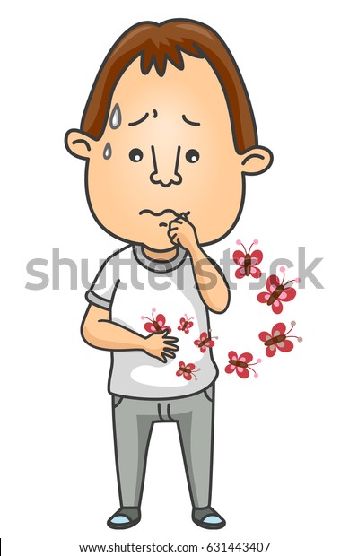 Illustration of a Nervous Man with Butterflies\
Fluttering from His\
Stomach