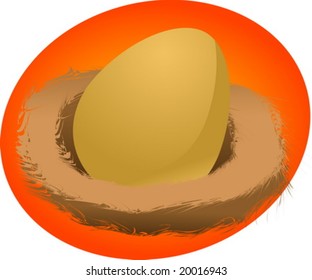 Illustration of a nest egg, golden egg in a nest