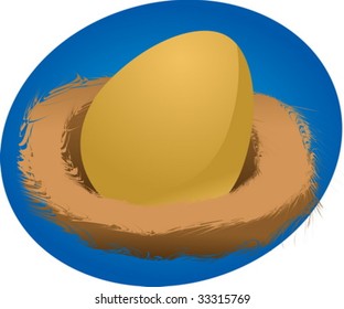 Illustration of a nest egg, golden egg in a nest vector