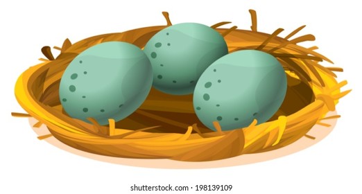 Illustration of a nest with three eggs on a white background