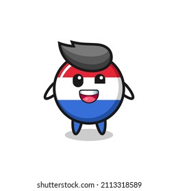 illustration of an netherlands flag badge character with awkward poses , cute style design for t shirt, sticker, logo element