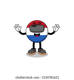 Illustration of netherlands flag with a vr headset , character design