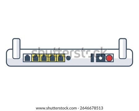 Illustration of a network router’s back panel, displaying Ethernet ports, WAN port, power input, and reset button. Ideal for internet setup guides, tech articles, on home network or wired connectivity