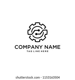 Illustration of network technology logo in industry with gear form logo design.