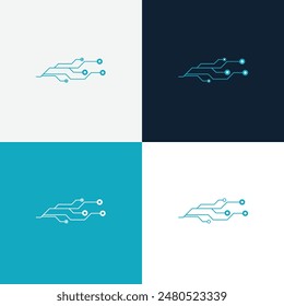 Illustration of a network, threads, electrons. Logo concept related to electronics, electrics. Icon. Vector.