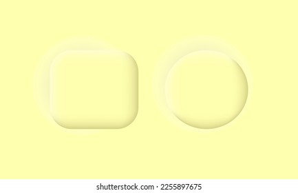 illustration neumorphic square round buttons yellow geometric isolated on background