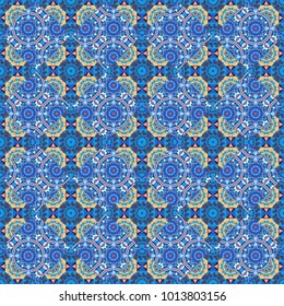 Illustration in neutral, blue and gray colors. Graphic modern seamless pattern for fabric, event, wallpaper etc. Vector seamless pattern, repeating abstract figures.