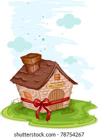 Illustration of a New House Tied with a Ribbon