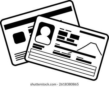 Ilustração do novo Cartão de Número Individual (Meu Cartão de Número), frente e verso. Cartão de identidade japonês baseado no novo design de 2026. O formato vetorial é preto monocromático, todas as áreas brancas são transparentes.