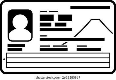 Illustration of new Individual Number Card (My Number Card), front and back. Japanese ID card based on new design from 2026. Vector format is monochrome black, all white areas are transparent.