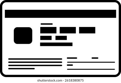 Ilustração do novo Cartão de Número Individual (Meu Cartão de Número), frente e verso. Cartão de identidade japonês baseado no novo design de 2026. O formato vetorial é preto monocromático, todas as áreas brancas são transparentes.
