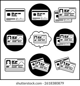 Ilustração do novo Cartão de Número Individual (Meu Cartão de Número), frente e verso. (conjunto) Cartão de identidade japonês com base no novo design de 2026. O formato vetorial é preto monocromático, todas as áreas brancas são transparentes.
