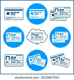 Ilustração do novo Cartão de Número Individual (Meu Cartão de Número), frente e verso. (conjunto) Cartão de identidade japonês com base no novo design de 2026. Azul e branco. O formato de vetor tem plano de fundo transparente.