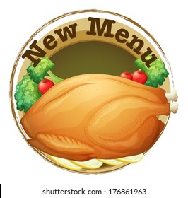 Illustration of a new menu label with a fried chicken on a white background